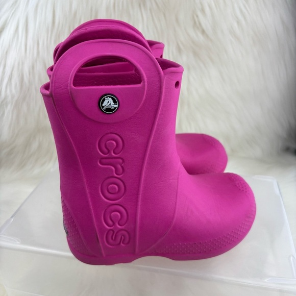 CROCS Vibrant Pink Kids Rain Boots Size C10 - Picture 4 of 9